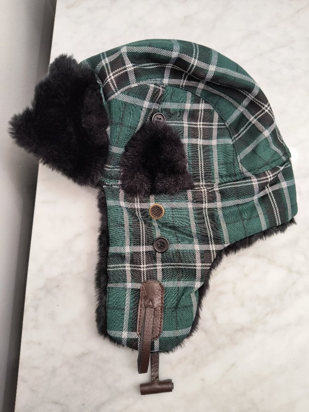 NEW - Michigan State Youth Trapper Hat - MSU Green, Black, & White Tartan Plaid
